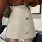 Buttons-decoration High-waist A-line Semi-body Miniskirt