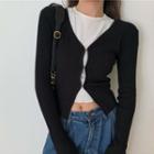 Rib-knit Cropped Cardigan Black - One Size