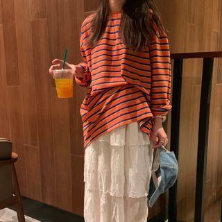 Striped Oversized Long-sleeve T-shirt Orange - One Size