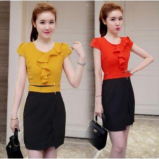 Ruffle Mock Two-piece Short-sleeve Dress