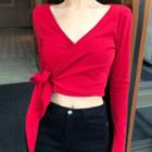 Tie-waist Long-sleeve Crop Top