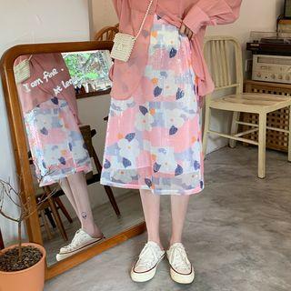 Flower Print Midi A-line Skirt As Shown In Figure - One Size