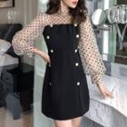 Long-sleeve Dotted Double Breasted Dress