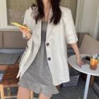 Short-sleeve Plain Blazer Short Sleeve - Almond - One Size