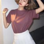Plain Short-sleeve T-shirt Grape Purple - One Size