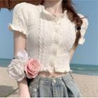 Short-sleeve Cable-knit Top White - One Size