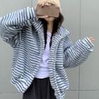 Striped Zip-up Fleece Jacket Stripe - Blue & White - One Size