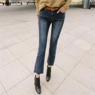 Scallop-hem Washed Boot-cut Jeans