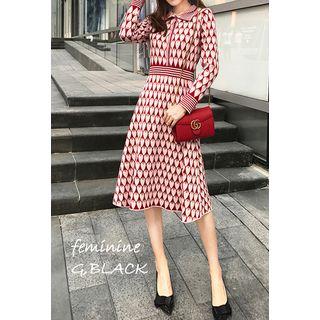 Pattern A-line Long Knit Dress