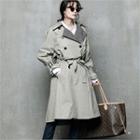 Gingham-lining Trench Coat With Sash