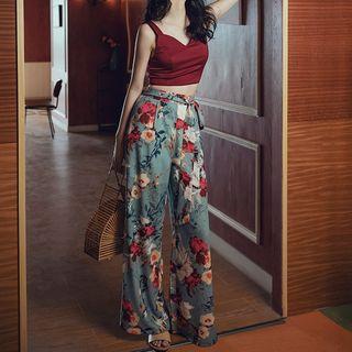Chiffon Floral Print Wide-leg Pants