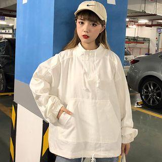Half-zip Drawstring Hoodie White - One Size
