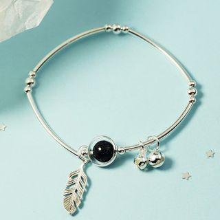 Feather Faux Gemstone Bead Alloy Bracelet Silver - One Size
