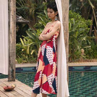 Printed Cross Back Spaghetti Strap Sundress