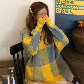 Plaid Sweater Yellow - One Size