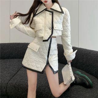 Quilted Cropped Button-up Jacket / Mini Pencil Skirt