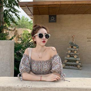 Floral Off-shoulder Short-sleeve Blouse As Figure - One Size