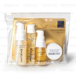 Hakuza - Touch Of Gold Skin Trial Set: Cleansing Gel 20ml + Lotion 20ml + Essence 13ml + Moisture Cream 7g 4 Pcs