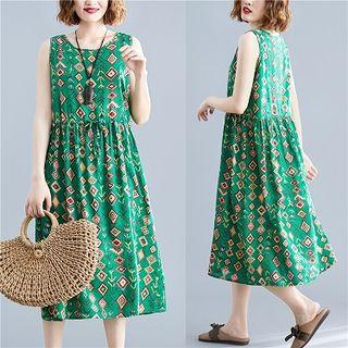 Patterned Sleeveless Midi A-line Dress As Shown In Figure - One Size
