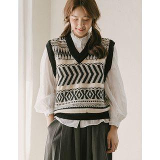 V-neck Patterned Sleeveless Sweater