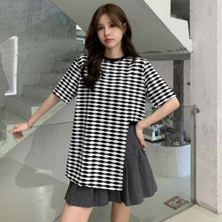 Short Sleeve Asymmetrical Pattern Top