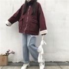 Faux-shearling Collar Padded Jacket Wine Red - One Size