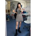 Patterned Crop Cardigan & Mini Skirt Set Black - One Size