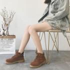 Faux Suede Belted Lace Up Combat Ankle Boots