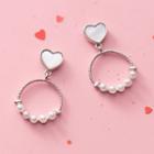 925 Sterling Silver Shell Heart Faux Pearl Dangle Earring 1 Pair - Silver - One Size