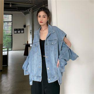 Detachable Sleeves Denim Jacket Blue - One Size