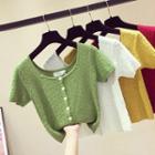 Button-up Short-sleeve Cropped Knit Top
