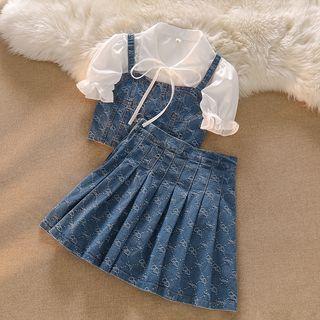 Short-sleeve Cropped Blouse / Denim Tank Top / Mini A-line Skirt