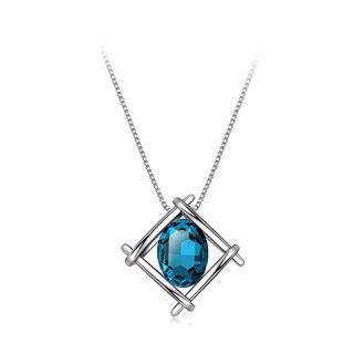 Simple Diamond Necklace With Blue Cubic Zircon And Necklace