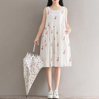Giraffe Print Sleeveless A-line Midi Dress