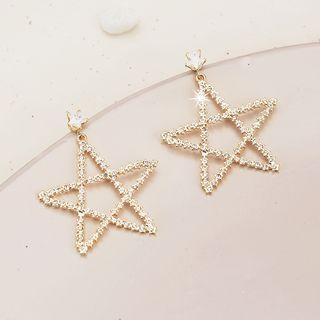 Rhinestone Star Dangle Earring 1 Pair - 925 Silver Needle - Gold - One Size