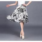 Printed Midi A-line Skirt