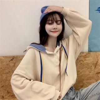 Color Block Button Hoodie