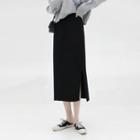 Knit Slit Midi Straight-fit Skirt Black - One Size