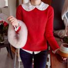 Colored Round-neck Rib-knit Top