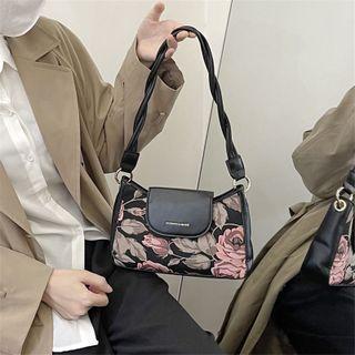 Floral Print Shoulder Bag Black - One Size