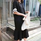 Contrast-trim Ruffle-hem Midi Dress