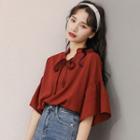 Short-sleeve Blouse Wine Red - One Size