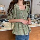 Plaid Short-sleeve Blouse As Shown In Figure - One Size