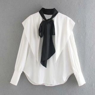 Ribbon-neck Sheer Blouse