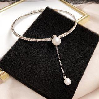 Faux Pearl Rhinestone Pendant Choker As Shown In Figure - One Size