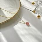 Faux Crystal Bead Pendant Necklace Pink Bead - Gold - One Size