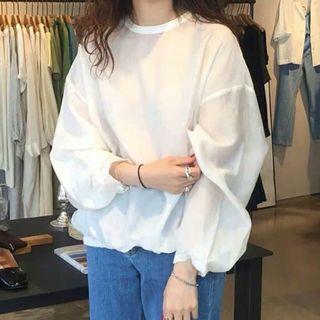Crewneck Plain Blouse White - One Size