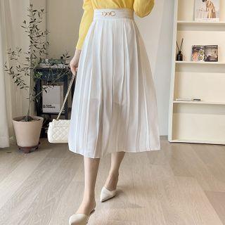 Horsebit Chiffon Midi Pleat Skirt