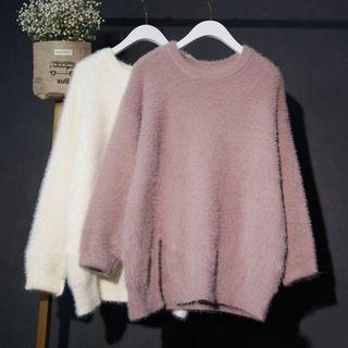 Side Slit Furry Sweater