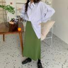 Ruffle Hem Midi Pencil Skirt Green - One Size